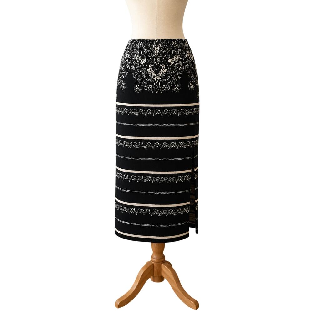 Free People Irreplaceable Knit Pencil Midi Skirt Black White M Folk, Indie, Boho